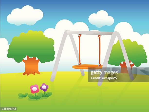 swing in playground - swing set stock illustrations
