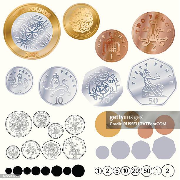 stockillustraties, clipart, cartoons en iconen met uk coins - muntgeld