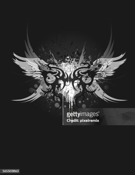 a black, white and gray tribal dragon design - dark angel stock illustrations