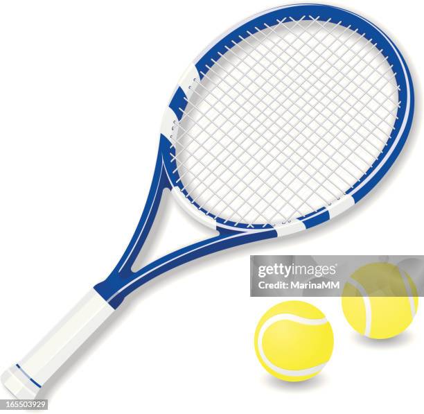 ilustraciones, imágenes clip art, dibujos animados e iconos de stock de vector raqueta de tenis y pelotas - tennis racket