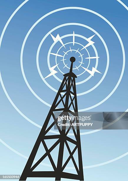 a radio tower with sound waves - communications tower 幅插畫檔、美工圖案、卡通及圖標