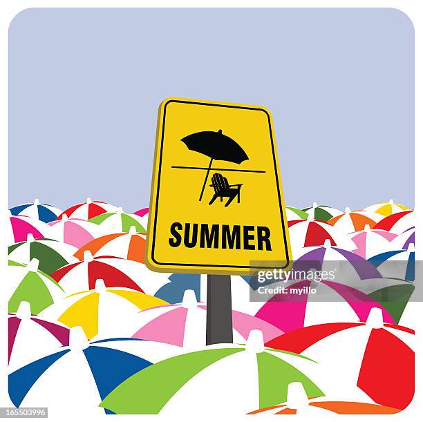 summer on the beach - crowded beach stock illustrations