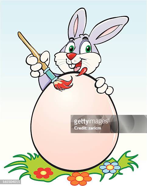 stockillustraties, clipart, cartoons en iconen met rabbit with egg - easter bunny man