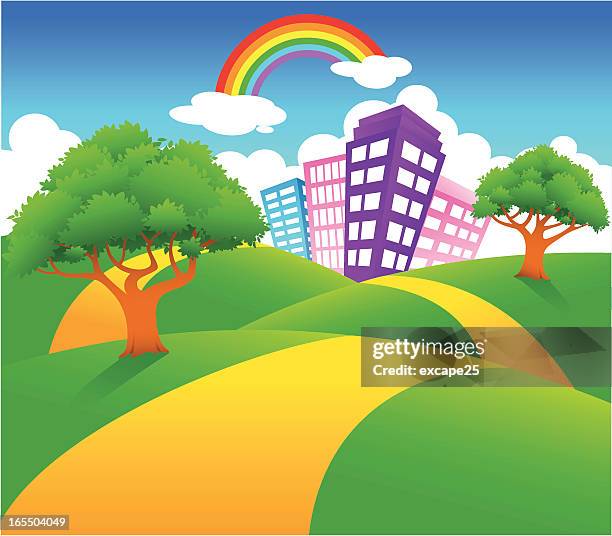 weg zur stadt - mittlere entfernung stock-grafiken, -clipart, -cartoons und -symbole