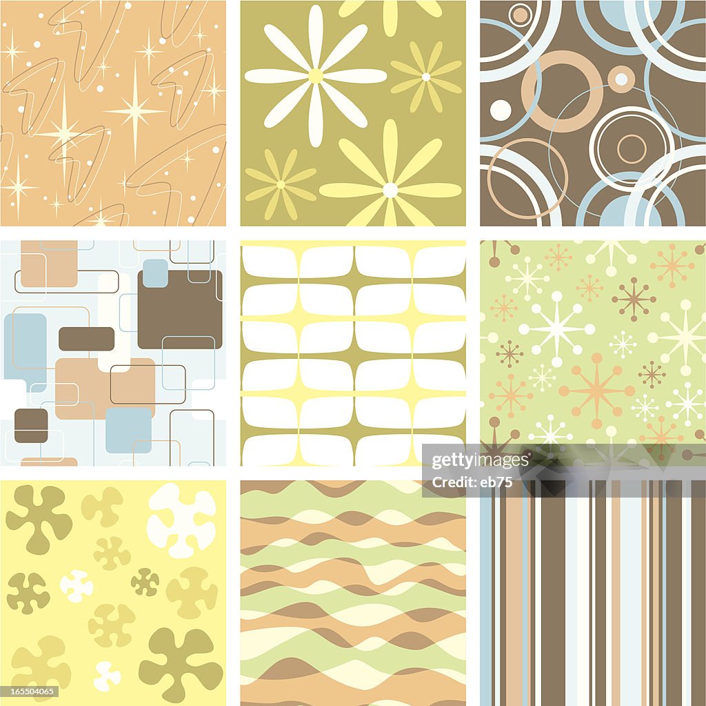 Set of nine funky retro seamless patterns