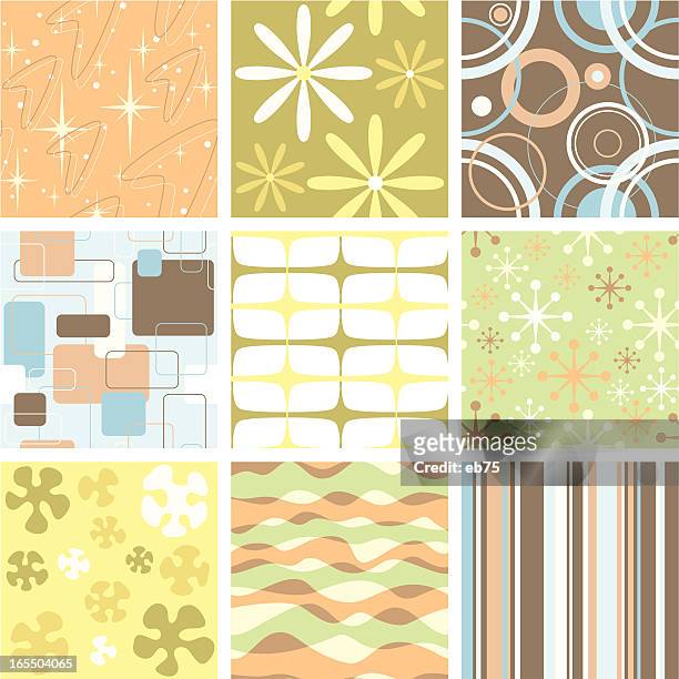 set of nine funky retro seamless patterns - 60s patterns stock illustrations