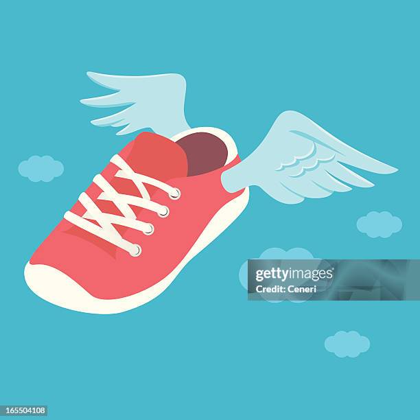 flying sneakers - red shoe stock illustrations