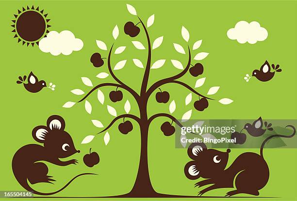 sie ein picknick an einem sonnigen tag - apple tree stock-grafiken, -clipart, -cartoons und -symbole