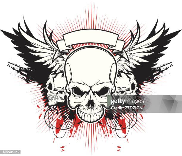 three skull wings - bones pattern stock illustrations