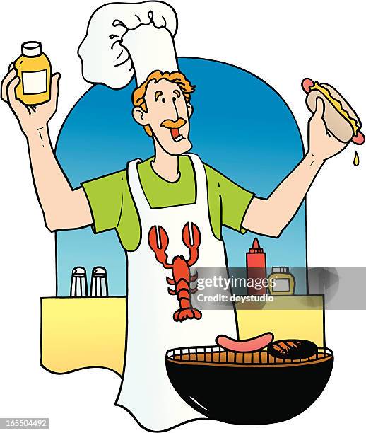 bar-b-q grill guy - grilled lobster tail stock illustrations