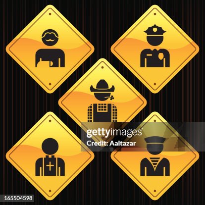 Work Sign Yellow Color Yellow Signs Professions High-Res Vector Graphic - Getty Images