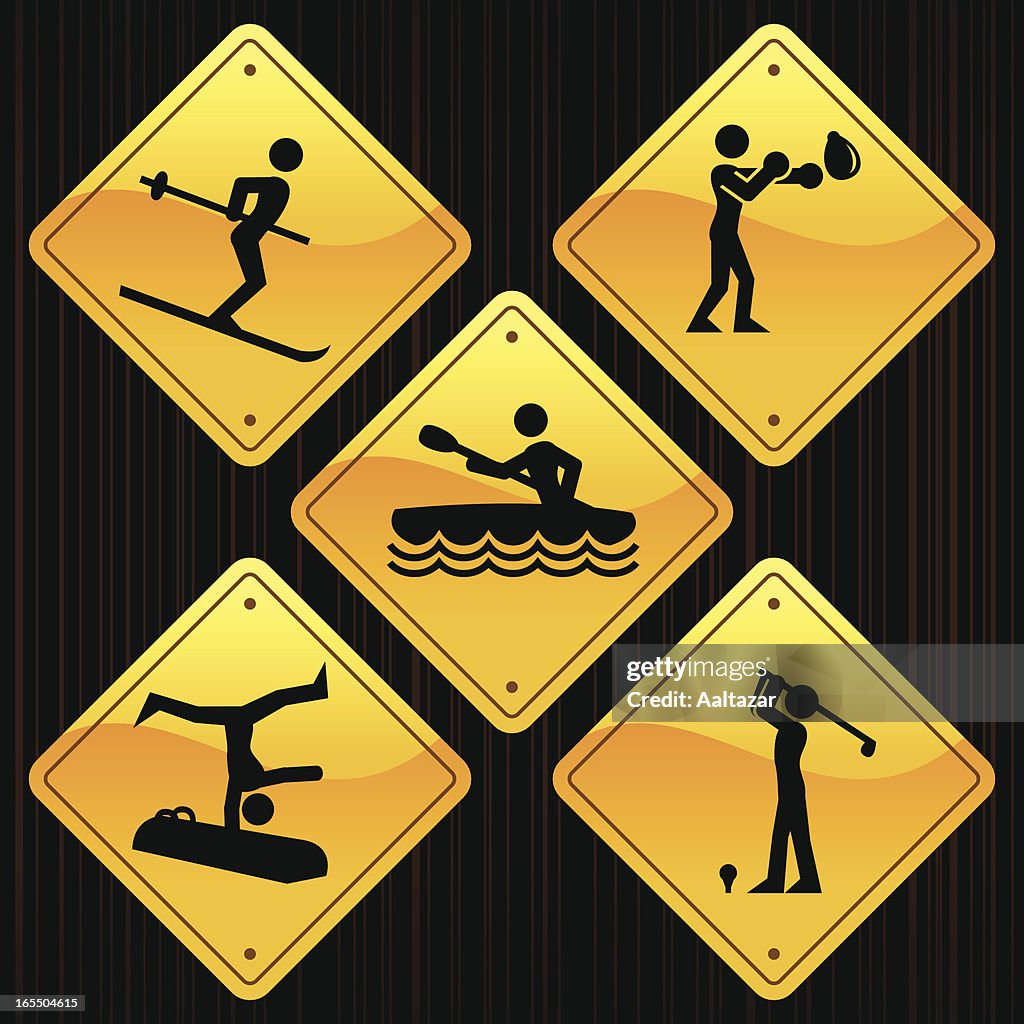 Sports Rd Sign Yellow Signs Different Sports High-Res Vector Graphic - Getty Images