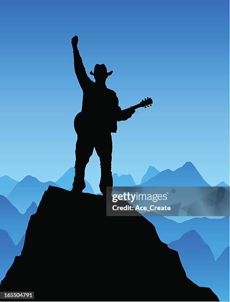 triumphant country guitarist with blue sky - soloist stock illustrations