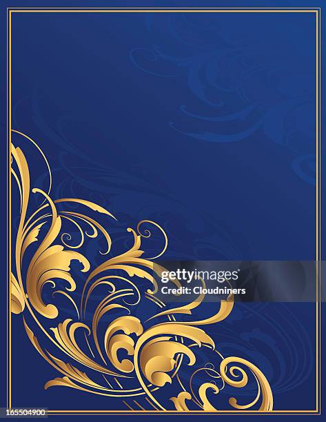 blue &amp; gold arabesque - bronze colored stock illustrations