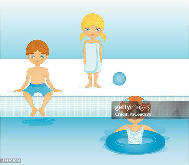 kids in the pool - kids pool games stock illustrations