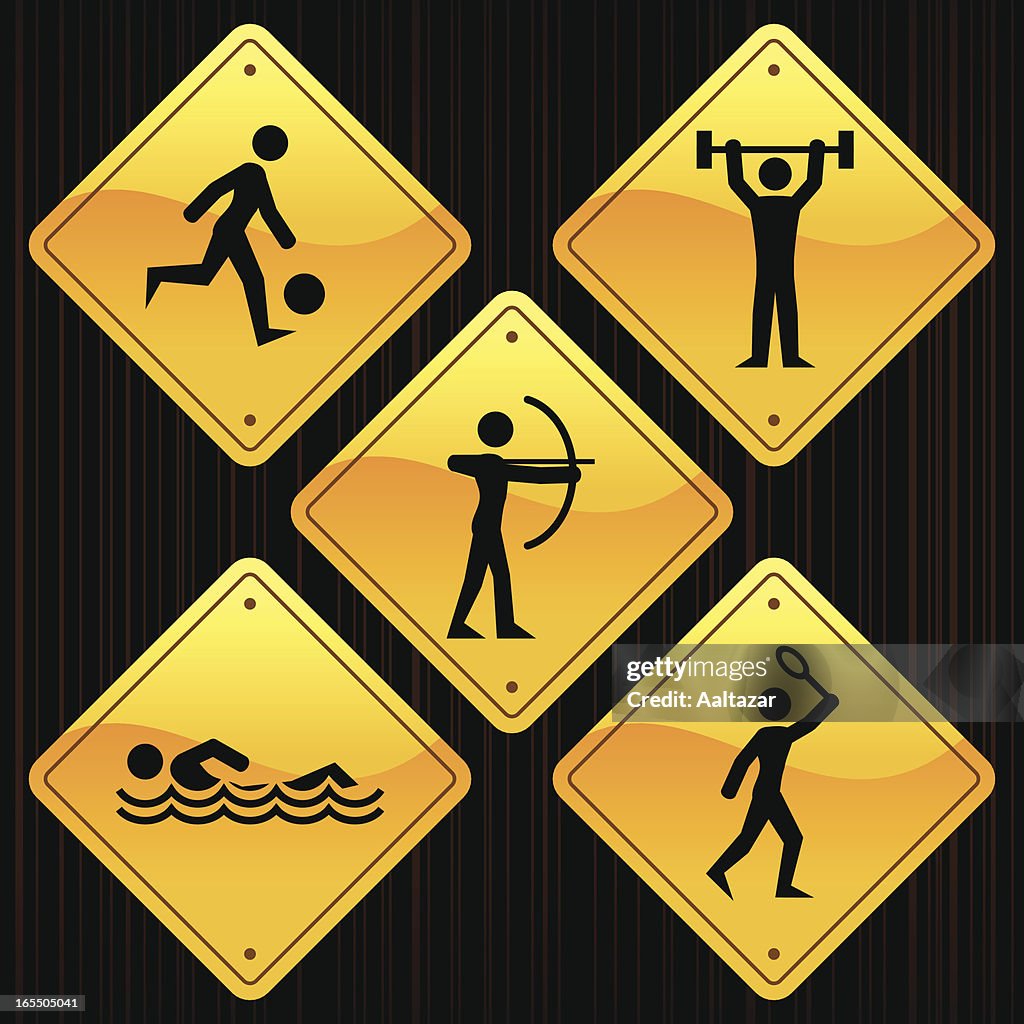 Sports Rd Sign Yellow Signs Different Sports High-Res Vector Graphic - Getty Images