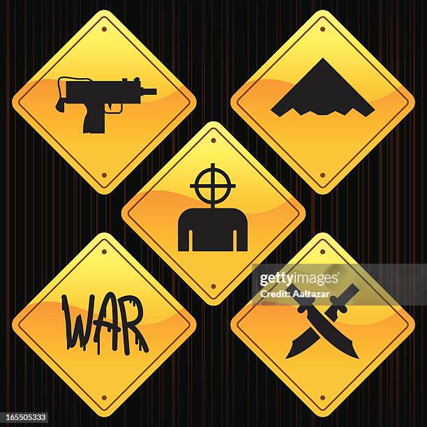 yellow signs - war - stealth bomber stock illustrations