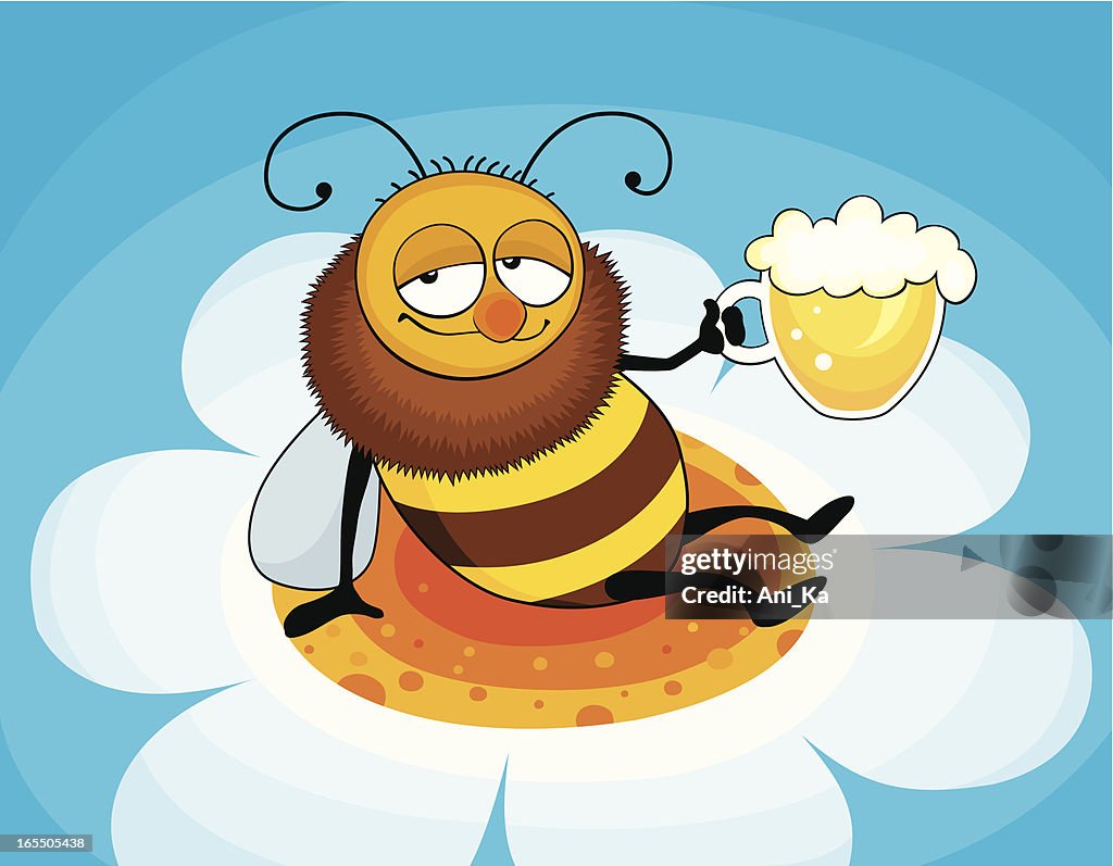 Bee with beer on the flower
