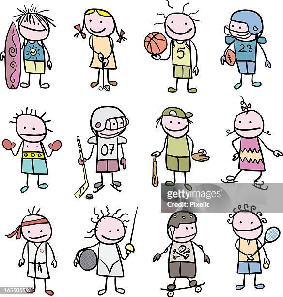 stickfigure children and sports - traditional sport stock illustrations