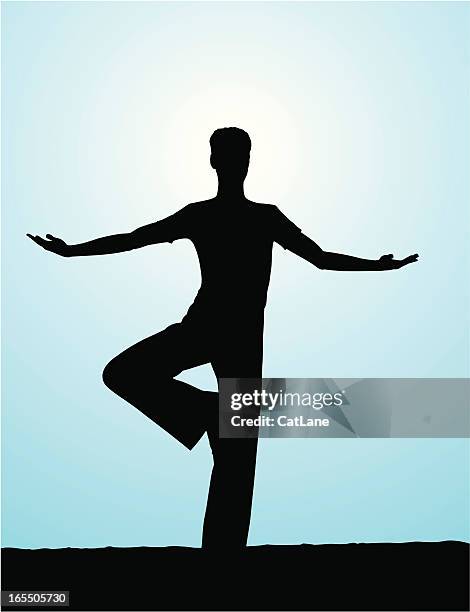 male yoga - tree pose - standing on one leg stock illustrations