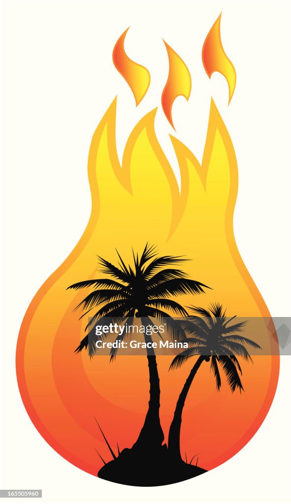 Palm trees in a fireball - VECTOR