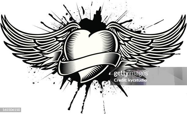 ilustrações, clipart, desenhos animados e ícones de winged coração tatoo - tattoo designs hearts