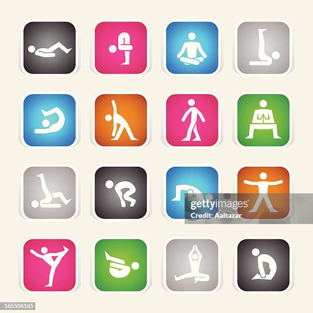 multicolor icons - yoga - mobility training stock illustrations