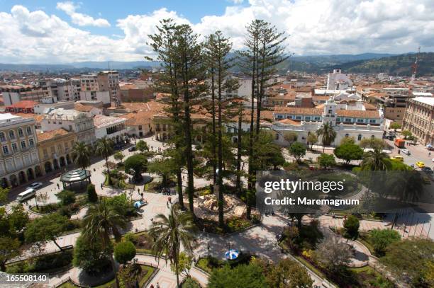 parque (garden) calderón, main square in the town - cuenca ecuador stock pictures, royalty-free photos & images