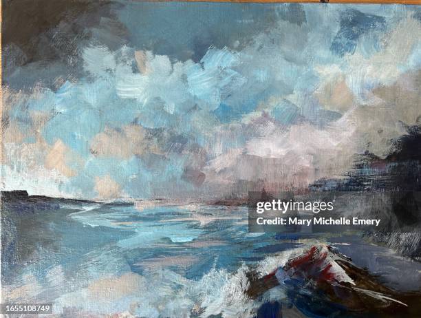 rocky scene - ocean waves crashing stock illustrations