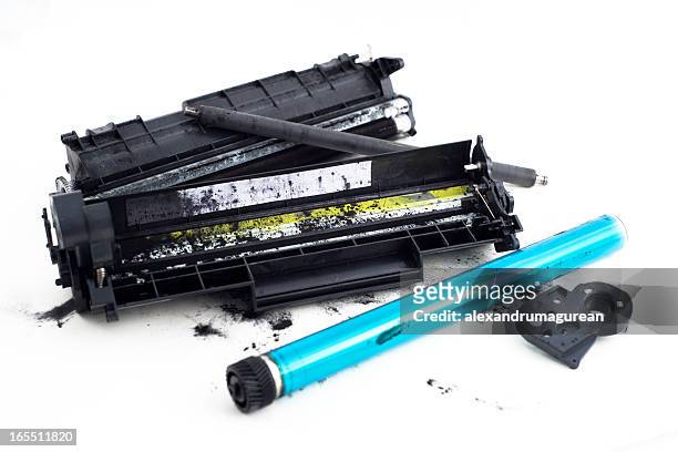 dessambled printer toner cartidges - cartridge stock pictures, royalty-free photos & images