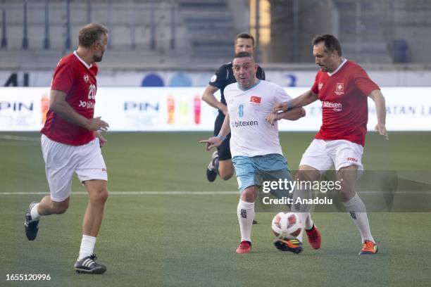 Nihat Kahveci of Turkiye in action as the players of EURO 2008 Turkiye-Switzerland soccer match take part in a fundraiser soccer match organized for...