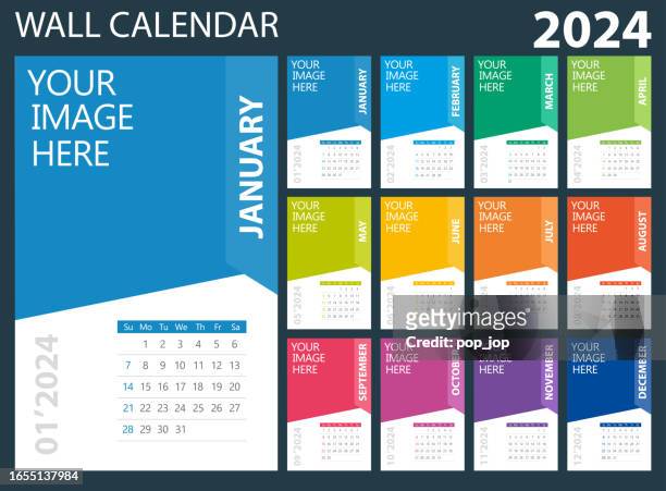 2024 desk wall calendar. week starts on sunday - january vector stock illustrations