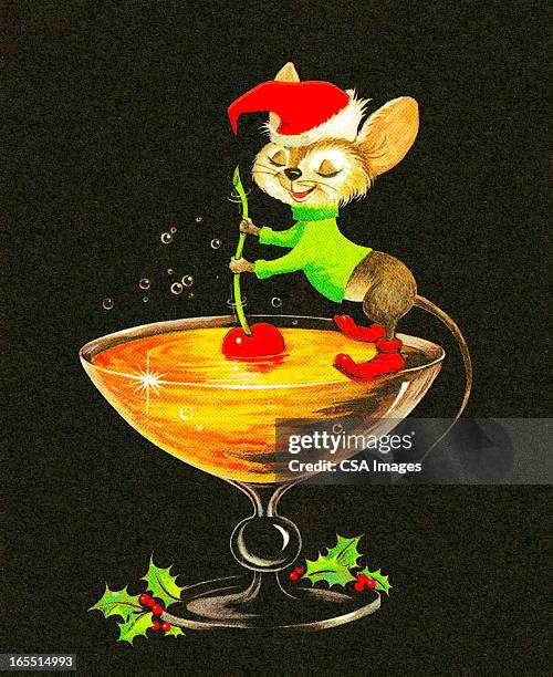 mouse stirring a christmas cocktail - stirring stock illustrations