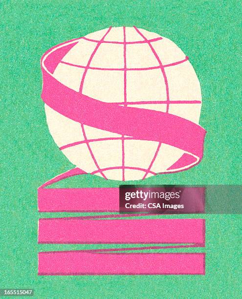 ribbon wrapped around a globe - two globes stock illustrations