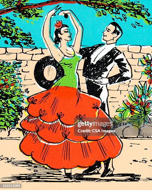 ilustraciones, imágenes clip art, dibujos animados e iconos de stock de pareja de baile - flamenco dancing