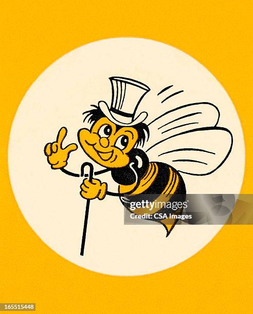 bee wearing a top hat - cute bee stock illustrations