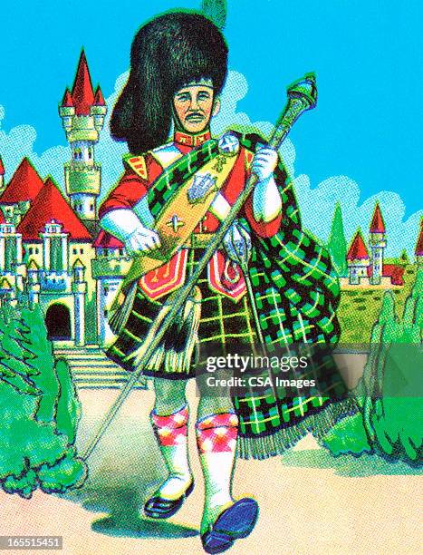 scottish man in traditional costume - scottish castle stock illustrations