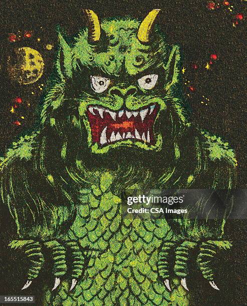 ilustrações, clipart, desenhos animados e ícones de green monster - monstro