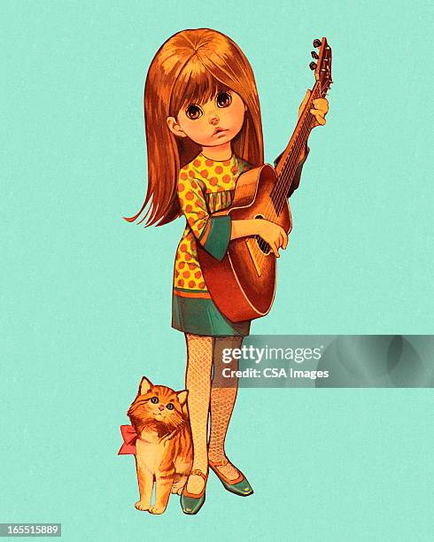 girl playing the guitar - sad musician stock illustrations