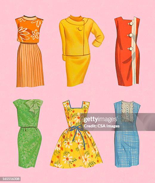 variety of dresses - paper man stock illustrations