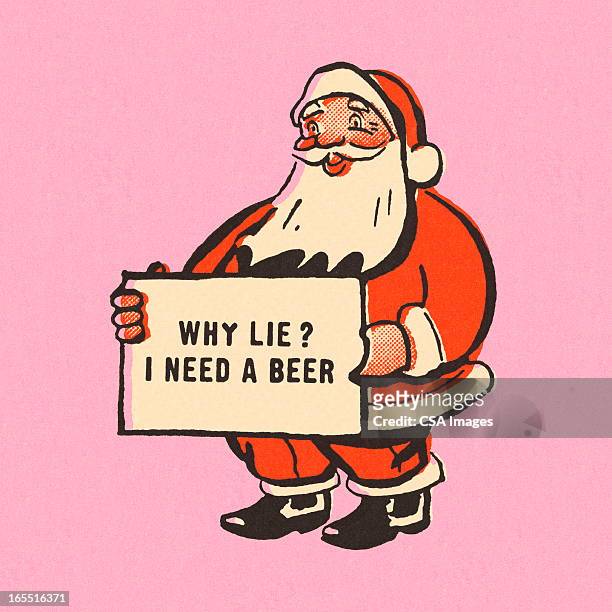 stockillustraties, clipart, cartoons en iconen met santa claus in need of a beer - dorst