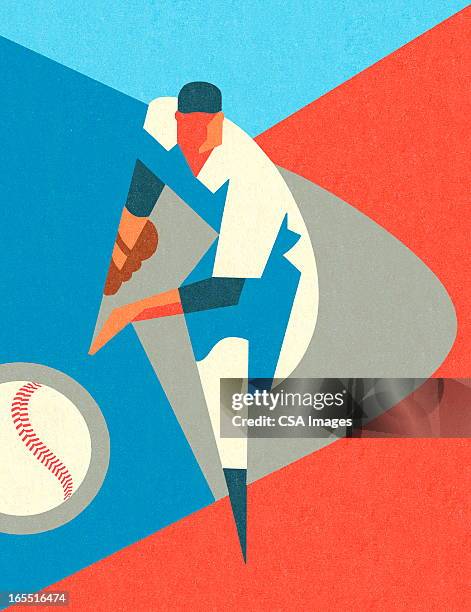 stilisierte baseball pitcher - baseball stock-grafiken, -clipart, -cartoons und -symbole
