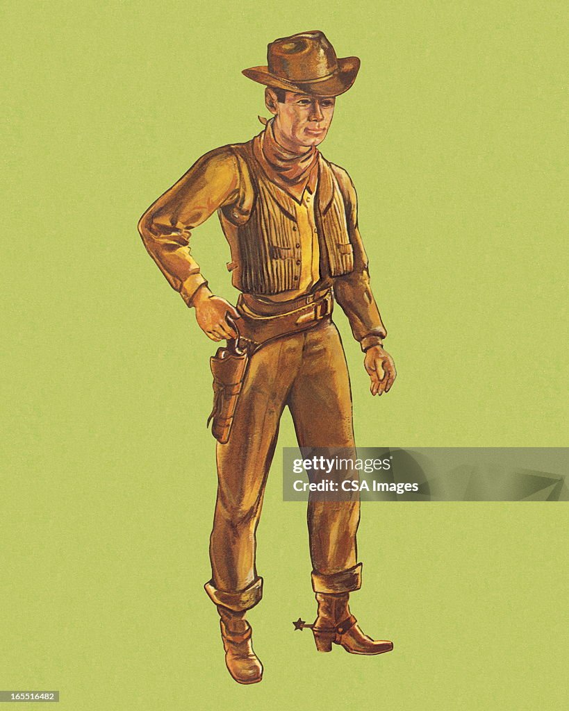 Cowboy on Green Background