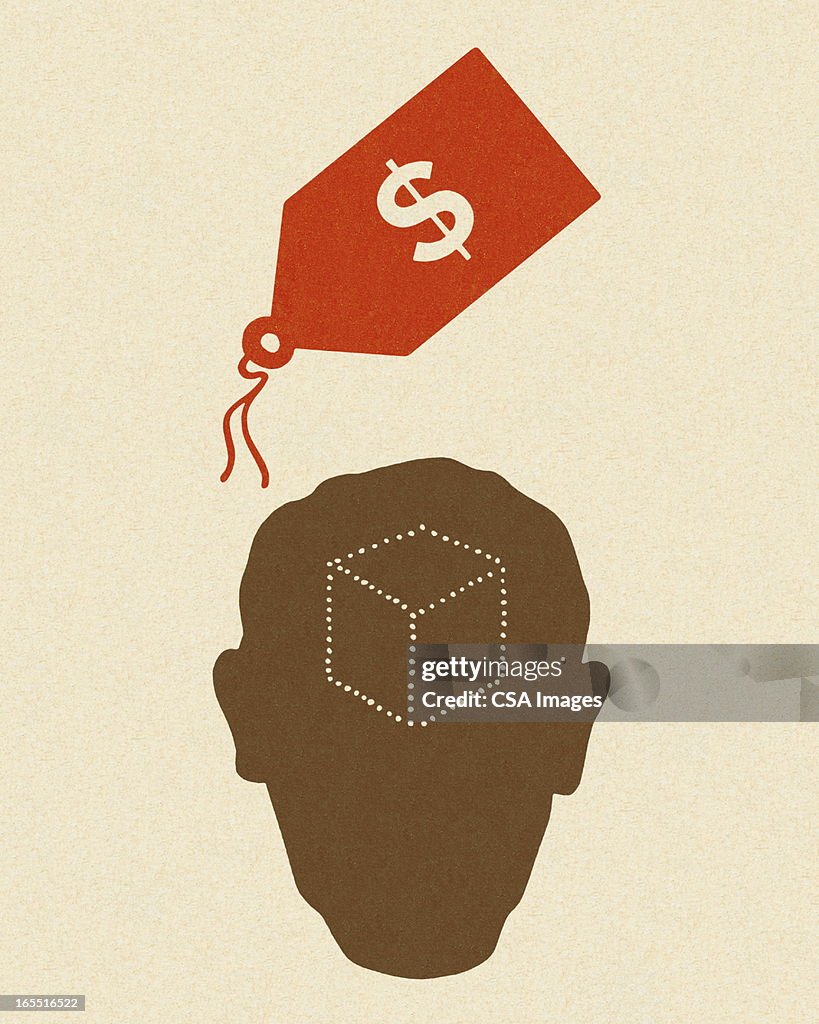 Pricetag and Silhouette of a Head