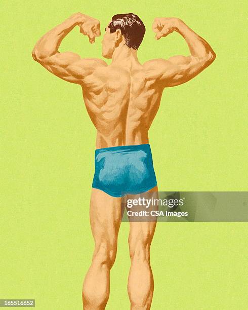 ilustrações, clipart, desenhos animados e ícones de homem musculoso de costas - masculinity