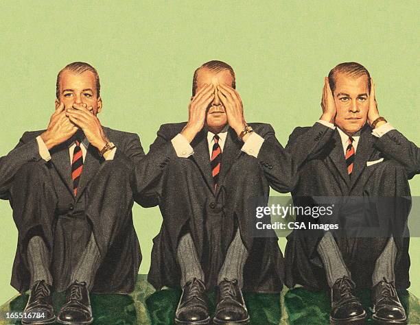 stockillustraties, clipart, cartoons en iconen met speak no evil, see no evil, hear no evil - zwijgen