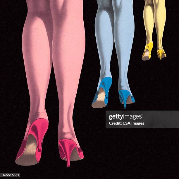 ilustraciones, imágenes clip art, dibujos animados e iconos de stock de tres juegos de mujeres piernas - legs in nylon