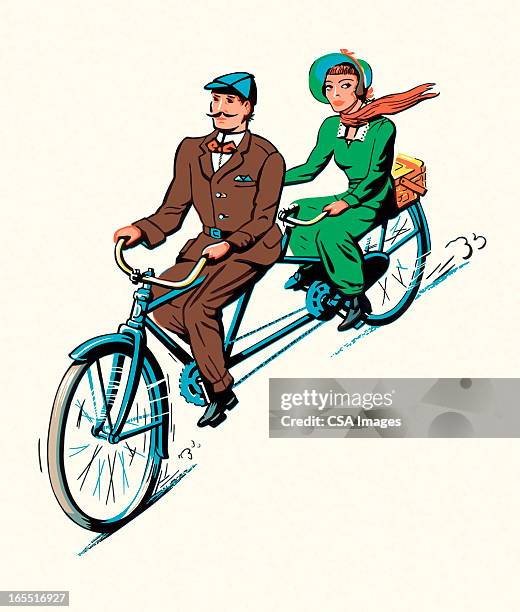 stockillustraties, clipart, cartoons en iconen met bicycle built for two - tandem positie