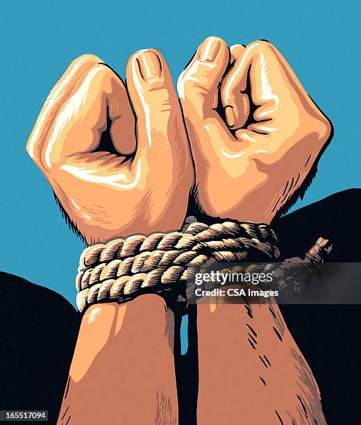 hands tied with a rope - snatch stock illustrations