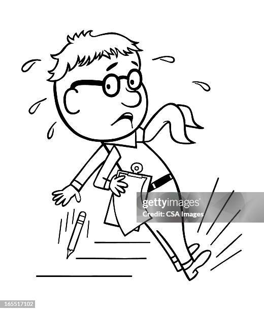 stressed man screeching to a halt - sweating stock illustrations